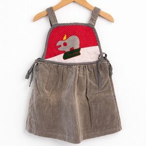 Vintage Ruth Scharf Girls Corduroy Apron Dress Rhino Applique Gray Red Size 5